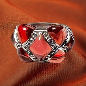 Sterling Silver Angelique de Paris Amber Resin Ring Size 7.